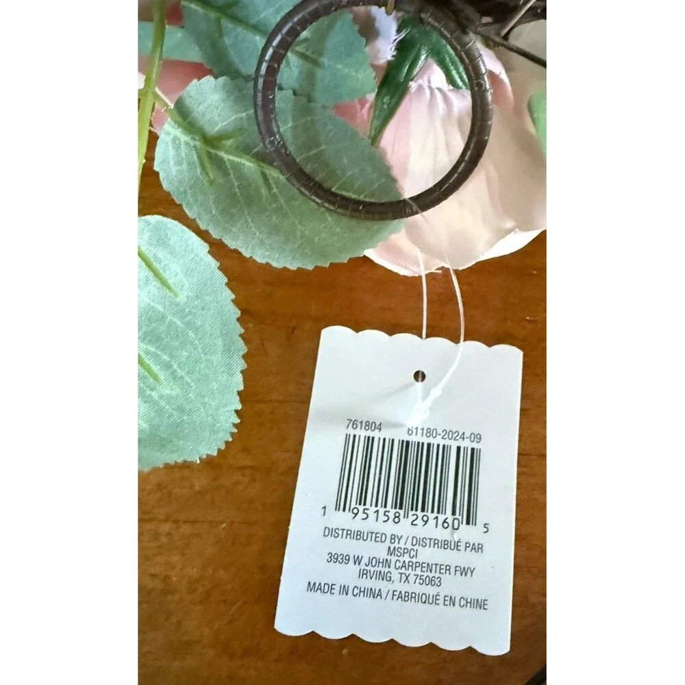 Ashland Mini Wreath Faux Pink Rose Floral Approx 7.5” Spring Flowers NWT Hook